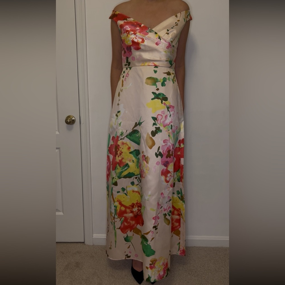 ALFRED SUNG Floral Gown in Pink and Yellow